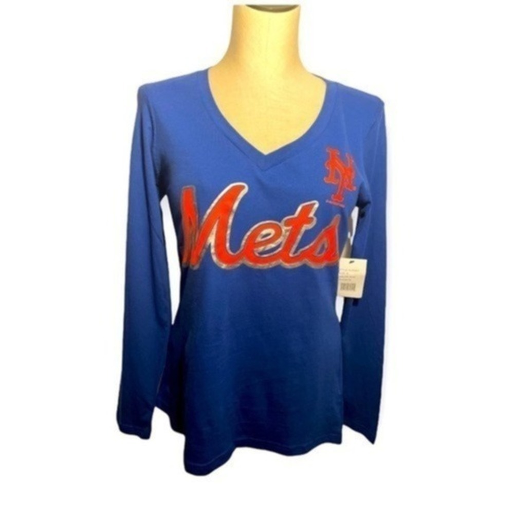 New York Mets tee VNECK cotton Major League Baseball blue woman T-shirt S